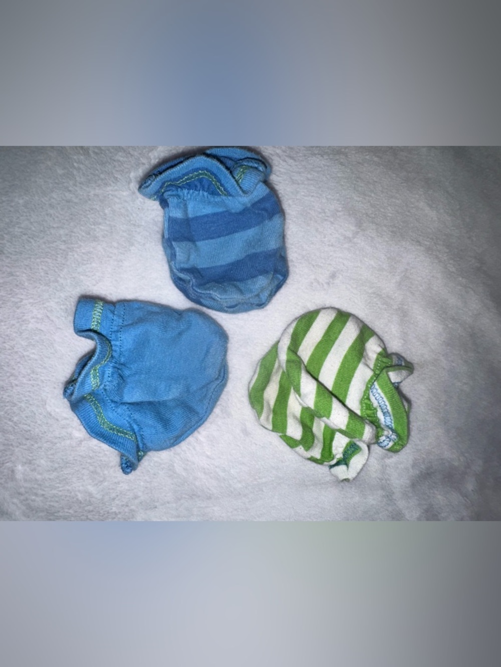 Kids Cotton No-Scratch Mittens - Blue & Green Stripe Set